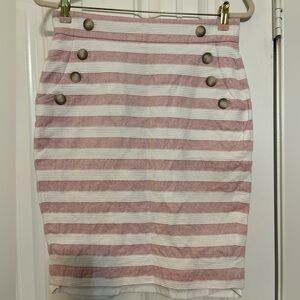 LOFT Pink and White Striped Pencil Skirt